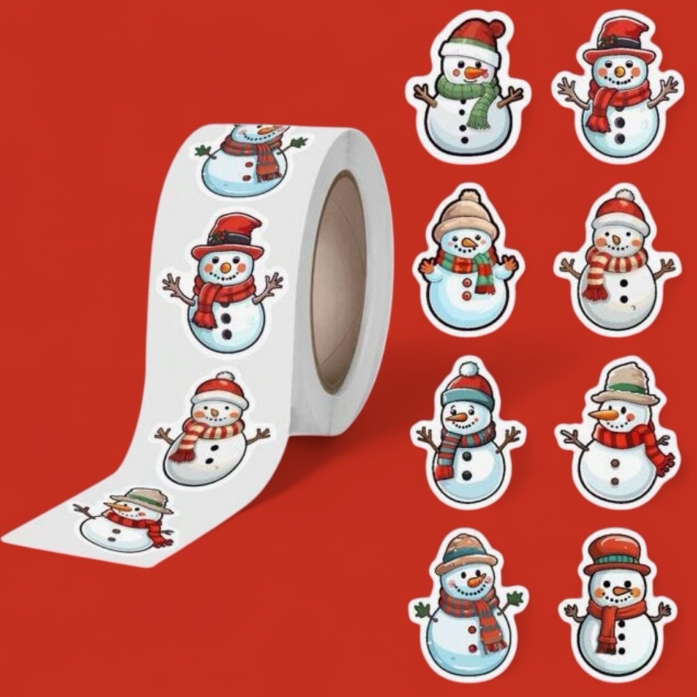 ❄️ 100 Pcs Snowman Stickers Roll – 1 Inch Christmas Holiday Labels Cute Snow ❄️ - Picture 2 of 3